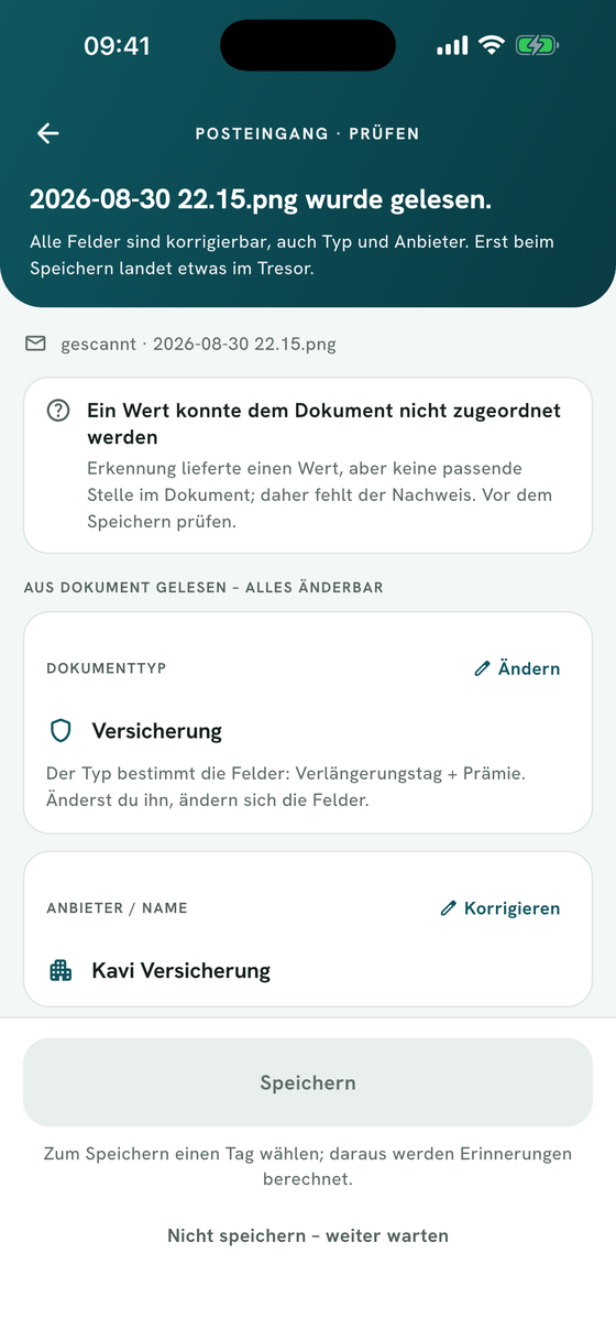 Prüfen, bevor du speicherst